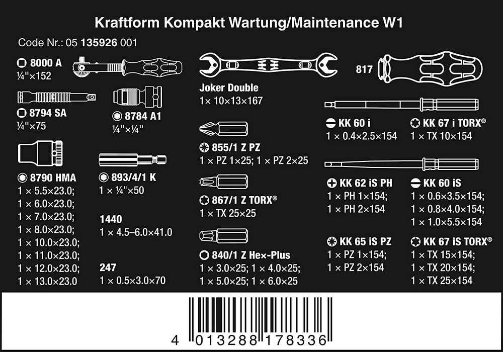 Kraftform Kompakt W1 Maintenance Kit (Piece of 35) (Nut Drivers)