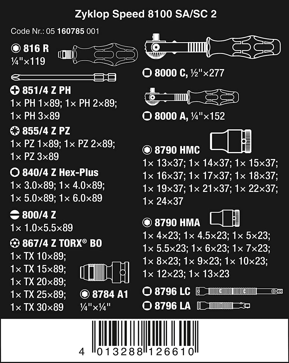 Zyklop 1/2" and 1/4" SA/SC Ratchet Set (Piece of 43)