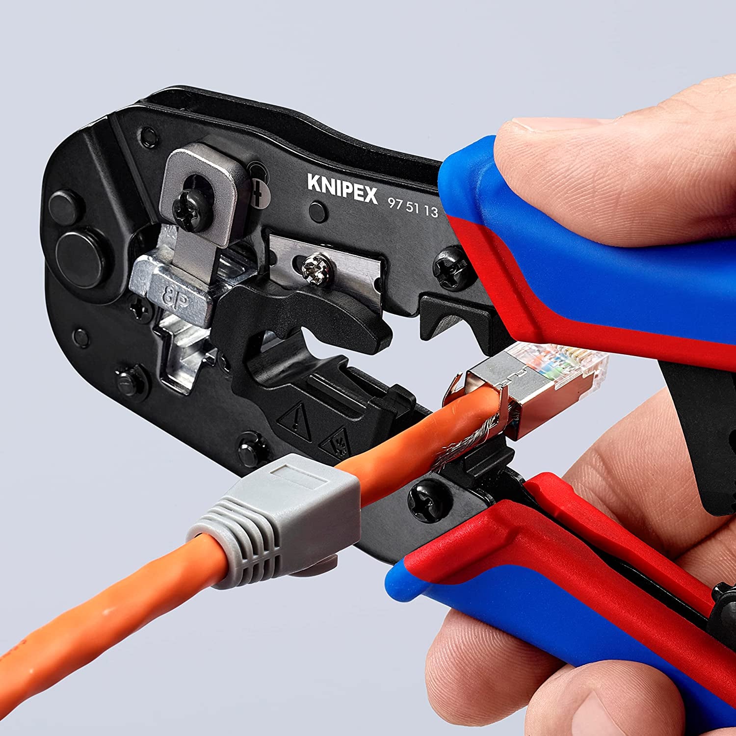 97 51 13 Crimping Pliers for RJ45 Western Plugs, Red/Blue, 7-1/2"