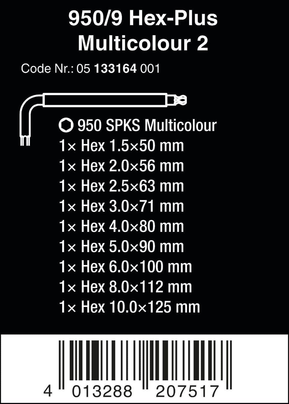 950/9 Metric Hex-Plus Multicolour 2 L-Key Set (Piece of 9)