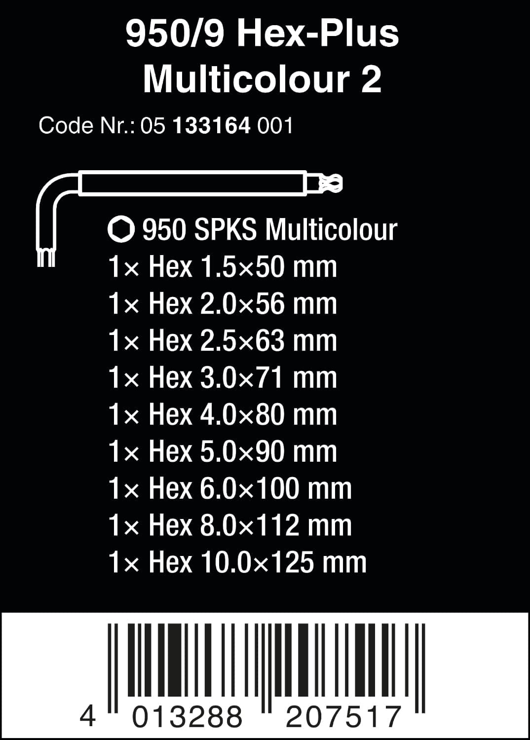 950/9 Metric Hex-Plus Multicolour 2 L-Key Set (Piece of 9)