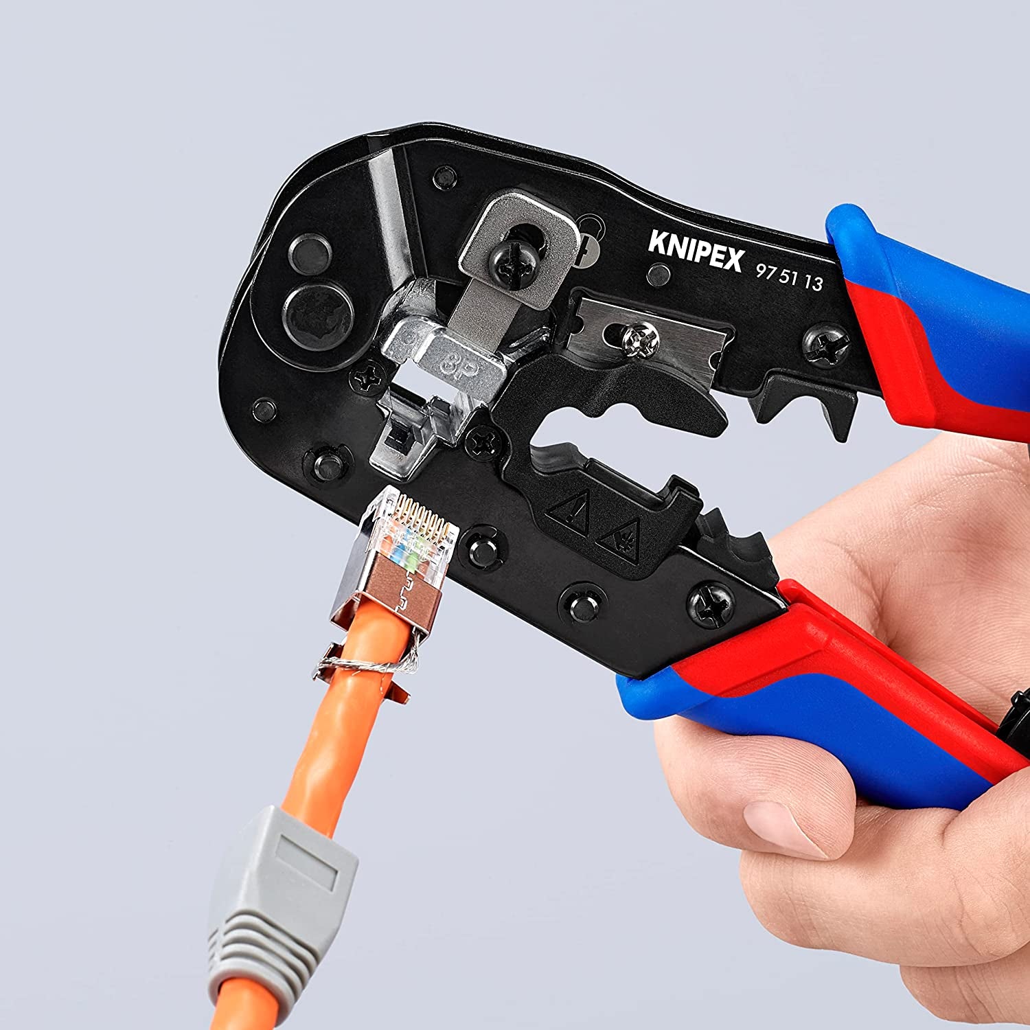 97 51 13 Crimping Pliers for RJ45 Western Plugs, Red/Blue, 7-1/2"