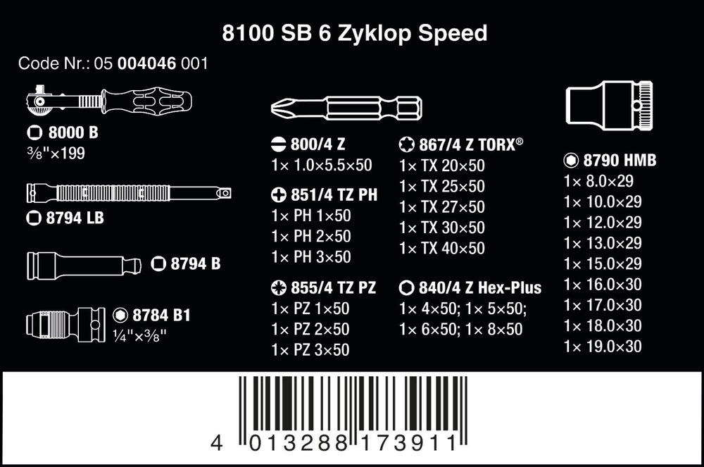 Zyklop 3/8" Metric Ratchet Set (Piece of 29)