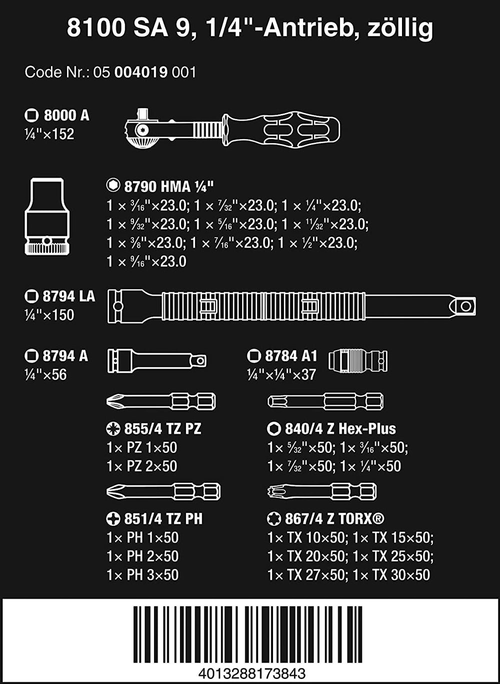 Zyklop 1/4" SAE Ratchet Set (Piece of 28)